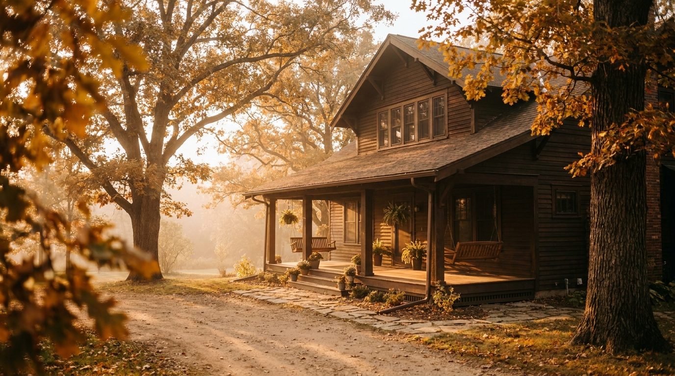 A craftsman-style Wisconsin family home in warm golden-hour light
