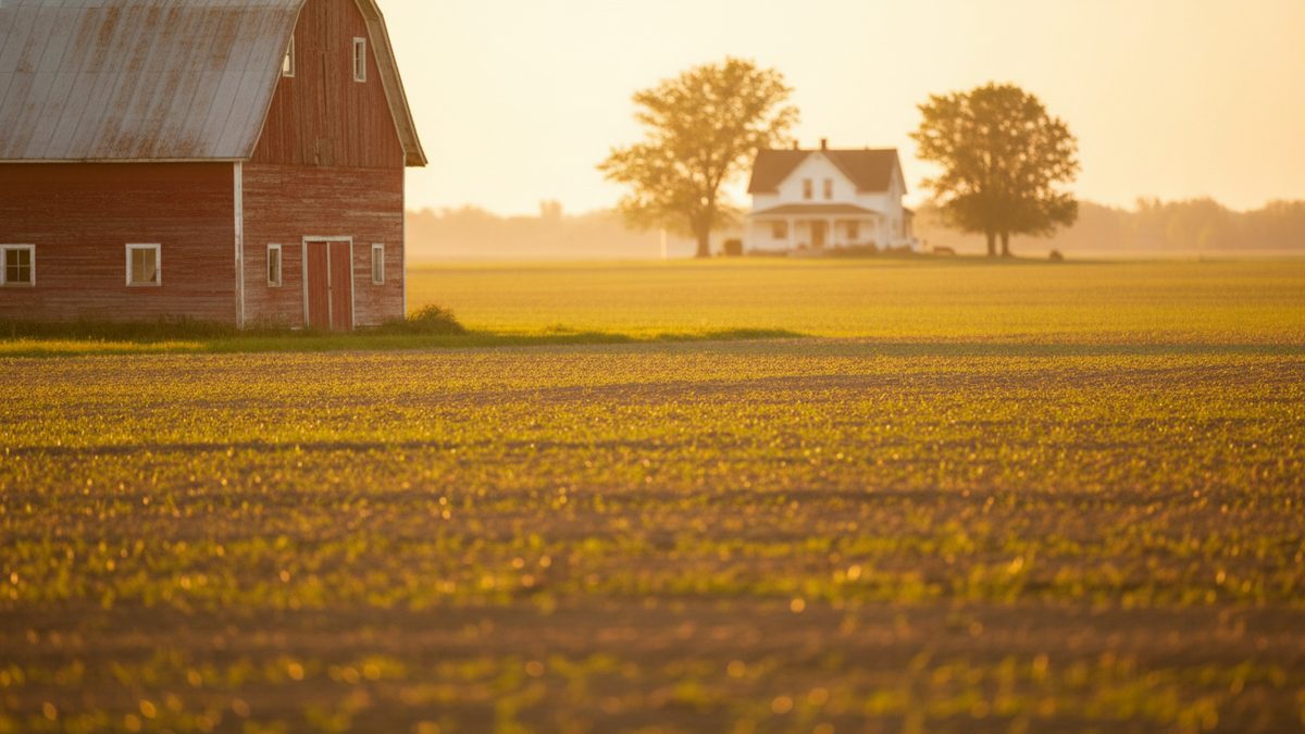 A classic Minnesota farmstead at golden hour