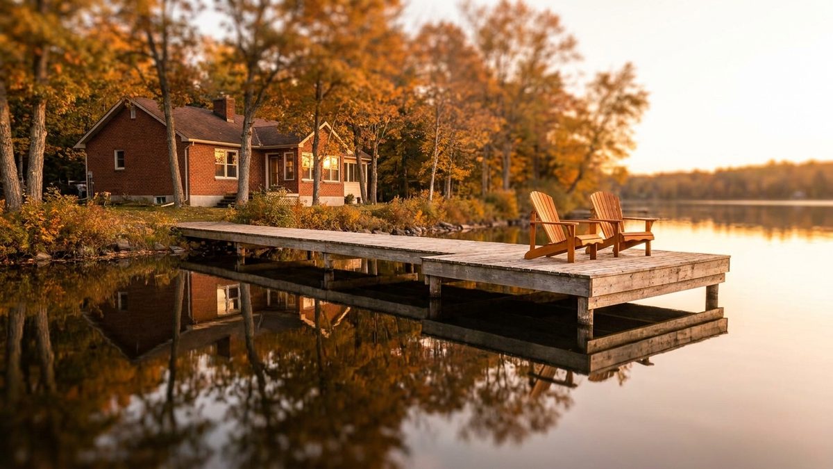 A Minnesota lake home dock at golden hour