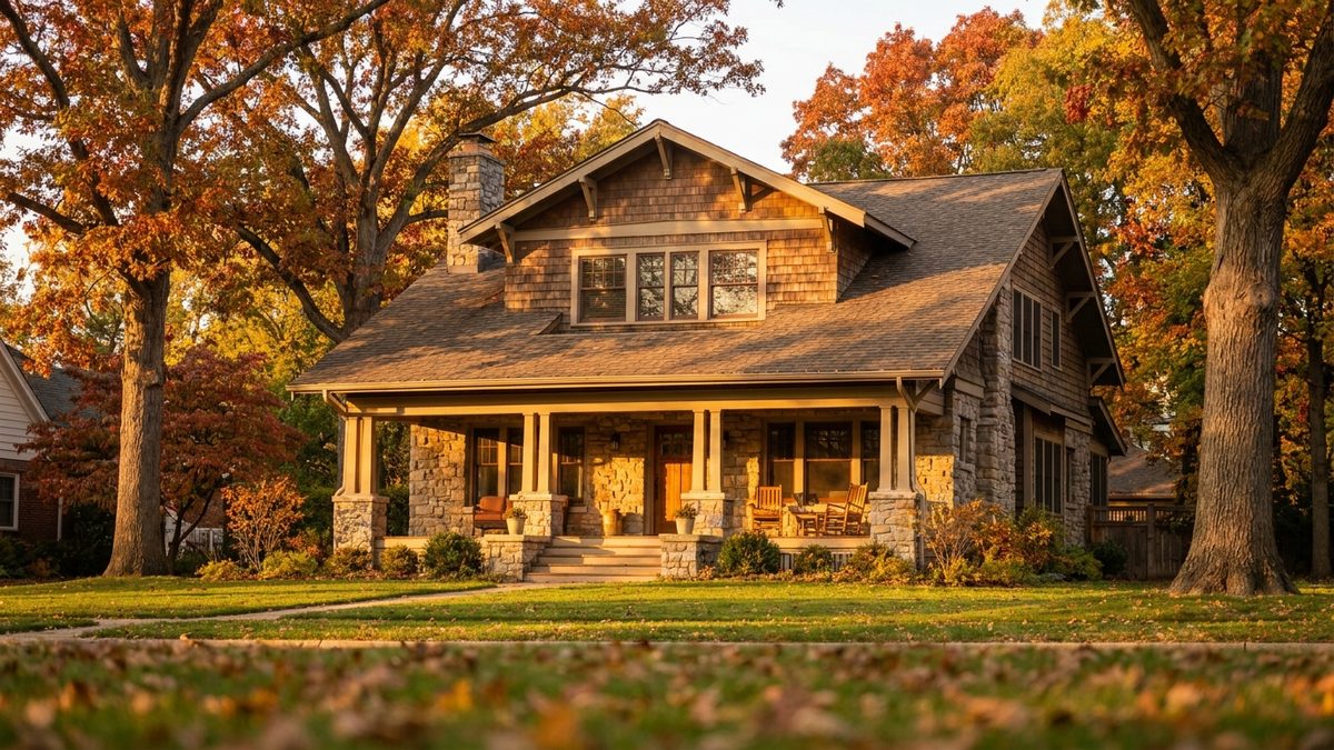A classic Wisconsin craftsman home exterior in warm late-afternoon light